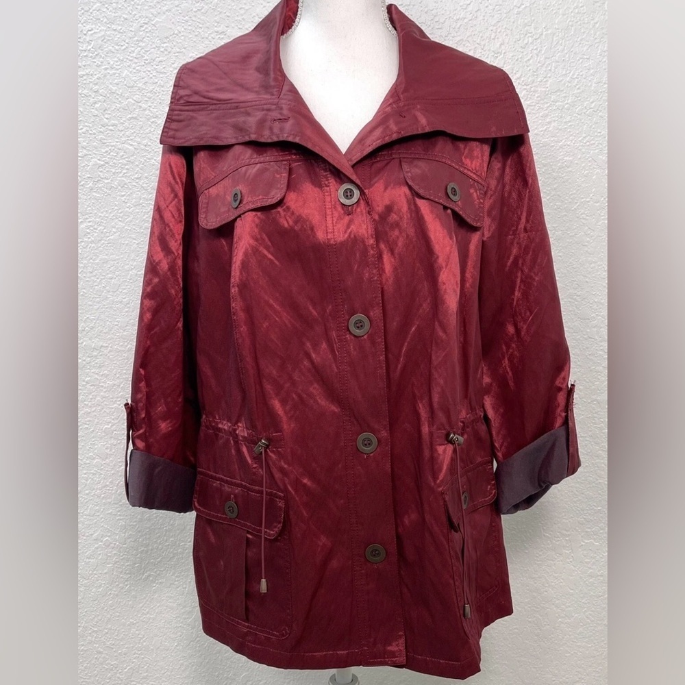 RUBY RD Woman Womens Plus SIZE 18W Burgundy Metallic Shimmer PARKA Jacket EUC
